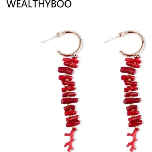 Red coral dangle earrings boheme ear rings for women luxury Earring female Valentines day wholesale dropshipping