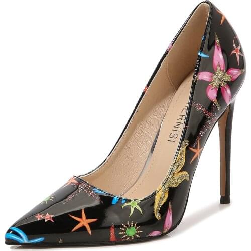 MAIERNISI New Women High Heels Print Design Fashion Comfortable 45 46 Plus Size Pumps Pointed Sexy Wedding Party Thin Heel Shoes