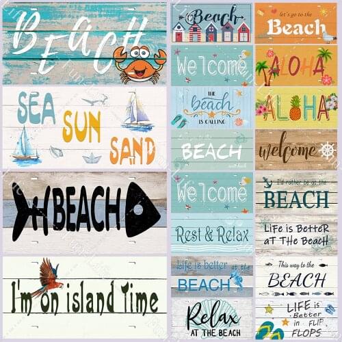 Beach Tin Sign Bar Pub Cafe Shop Wall BEACH Party Decoration Vintage Metal Art Sticker Poster Home Decor Iron Plate 15x30 cm