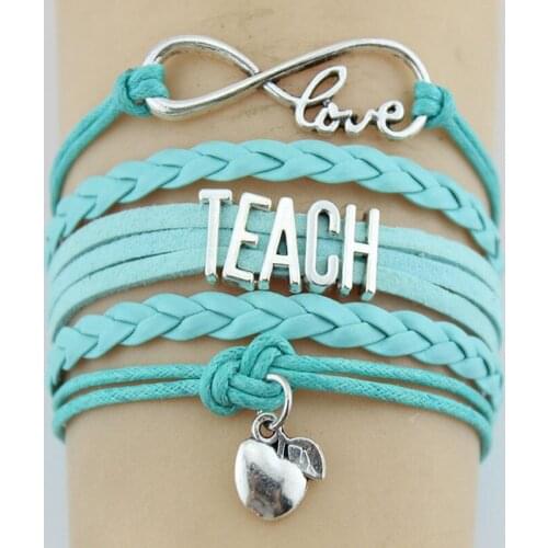 10PC/Lot Infinity Love Teach Teacher Apples Charm Wrap Bracelet Multilayer Leather Custom Gifts Women & Men Bracelets Jewelry