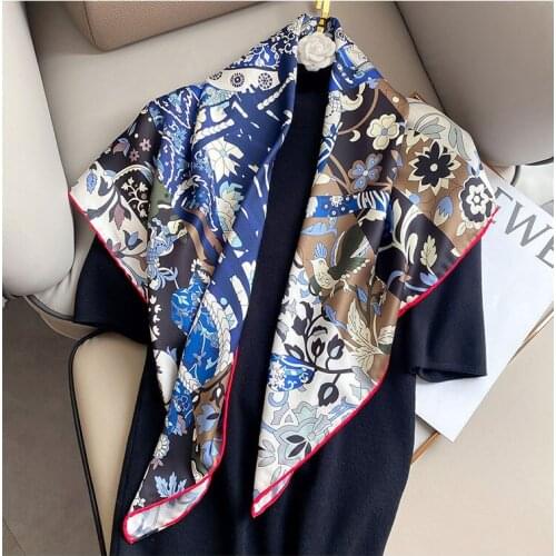 2021 fashion Hand stitch twill silk square scarf woman Printing headscarf high quality Shawl Wraps Bandana Hijabs Scarves 90cm
