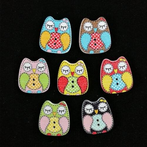 50PCS Wood Sewing Button Scrapbooking Garment DIY Owl Mixed Two Holes Wooden Buttons