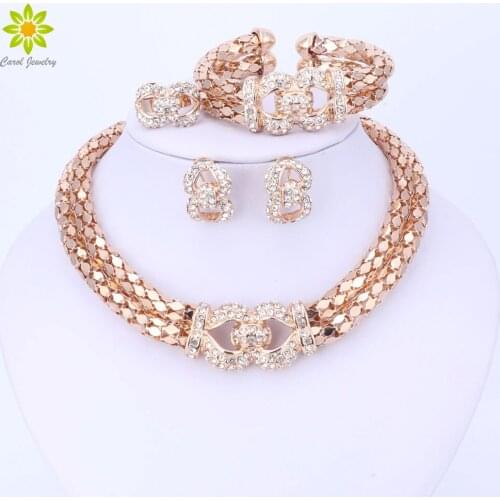 African Beads Jewelry Sets For Women Wedding Gold Color Crystal Accessories Necklace Earrings Bracelet Ring Fashion Jewelry