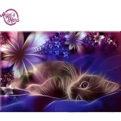 Diamond Embroidery Animal Wall Art Square Cross Stitch Full Diamond Painting Purple cat Living Room Decor Needlework