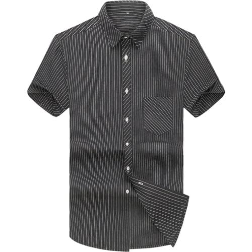 Plus Large Size 7XL 6XL 5XL Mens Business Casual Short Sleeved Shirt Classic Striped Male Social Dress Shirts Black Blue 2021
