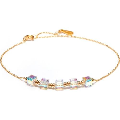 Womens 925 Sterling Silver Bracelet Elegant Crystal Exquisite All Match Trendy Brief Style Bracelet