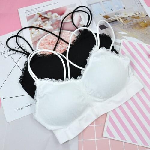 Summer new sexy lace beauty back strap without steel ring tube top fashion wild girl underwear with chest pad girls bra