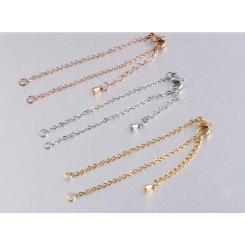 5pcs 316L Stainless Steel 1.5mm Width 14cm Adjustable Cuba Chain with Extend Tail Fit DIY Bracelet Chain Jewelry Making Findings