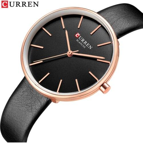 CURREN Fashion Slim Quartz Watches Ladies Leather Strap Wristwatch Womens Watch Black Clock Female Casual Accessories Relojes