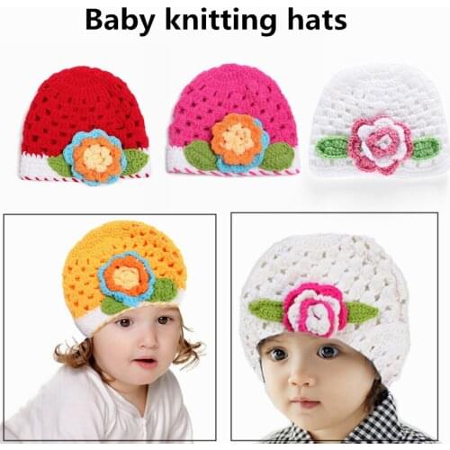 Baby Photography Props Accessories Crochet Hat Newborn Knitted Flowers Caps Girls Boys 2 Style