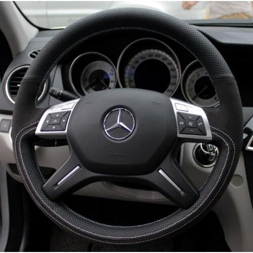 For Benz GLK300 E200 GLC260 E300L E320 DIY custom leather suede car steering wheel cover