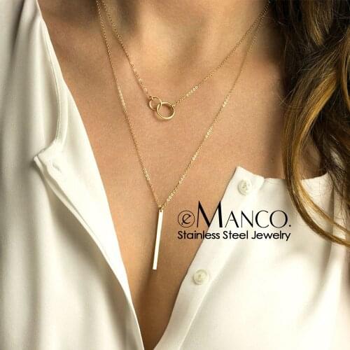 E-Manco Simple Double Layered Necklace women Chic Stainless Steel Necklace for women dainty Choker Necklace