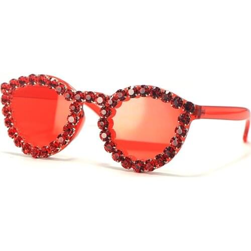 Internet Celebrity Sunglasses New Trend Girls Outdoor Sports Red Rhinestone Diamond Frame Sun Glasses UV400 Protection Eyewear