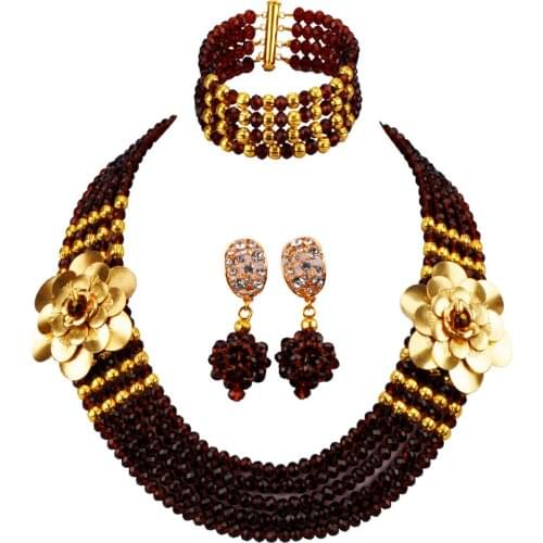 Brown African Beads Jewelry Set for Womens Crystal Beaded Costume Necklace Gifts 5LDH02