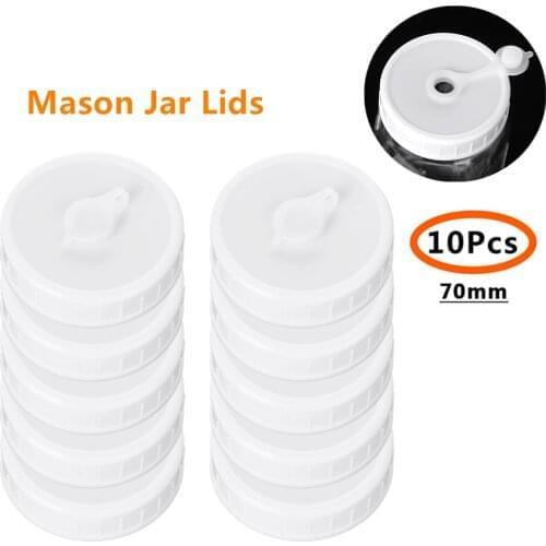 10Pcs Mason Jars Lids Non Spill Drinking Canning Covers Plastic Decorative Storage Cap with Straw Hole&Silicone Stopper Plug Cap
