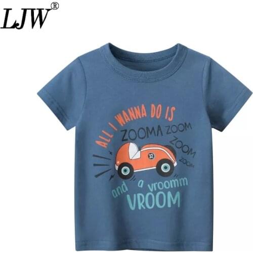 Summer boys' clothing 2021 Korean version of pure color 100% cotton printed car childrens short-sleeved T-shirt male baby shirt