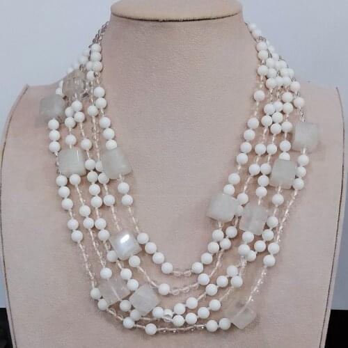 LiiJi Summer Gift Stone White Statement Necklace Crystal Quartzs Shell Mutil strands Necklace 47cm Only 1PCS stock Women Jewelry