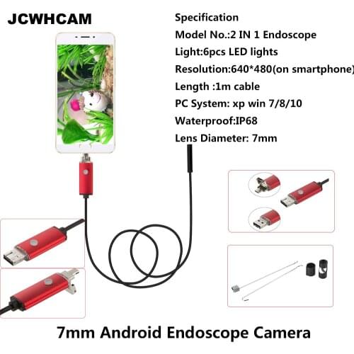 JCWHCAM 7mm HD 1m USB Android Endoscope Inspection Tube Snake Mini Endoscopio Camera OTG IP67 Waterproof Android Endoskop
