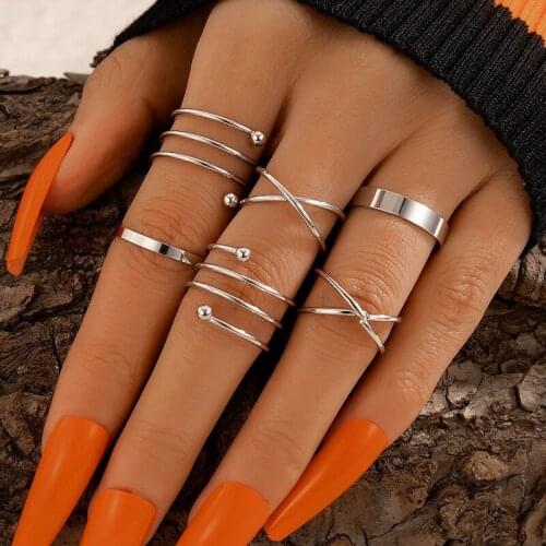 HuangTang Minimalist Geometric Joint Rings for Women Punk Simple Design Cross Twist Circular Knuckle Rings Charming Jewelry