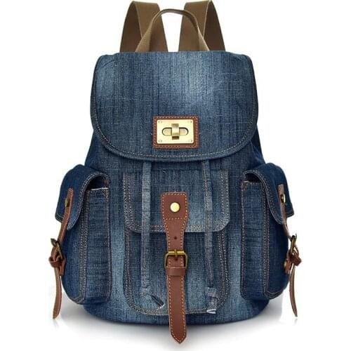Fashion Womens Backpacks Female Denim Backpack Large Capacity Backbag Drawstring Bag College Students School Bag For Girls 2021