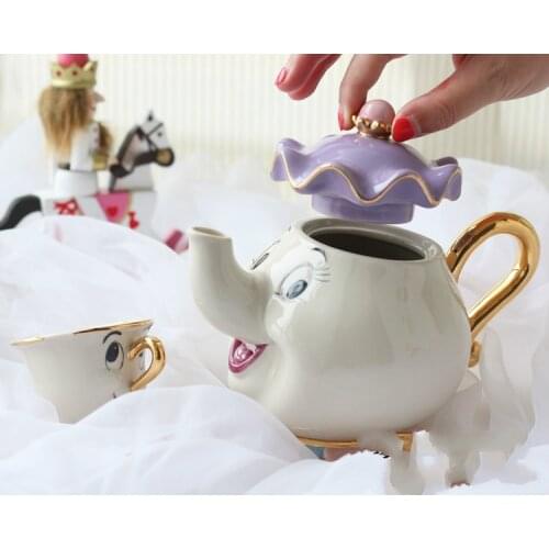Cartoon Beauty And The Beast Old style Teapot Mug Mrs Potts Chip Tea Pot Cup One Set nice gift for friend drop Shipping