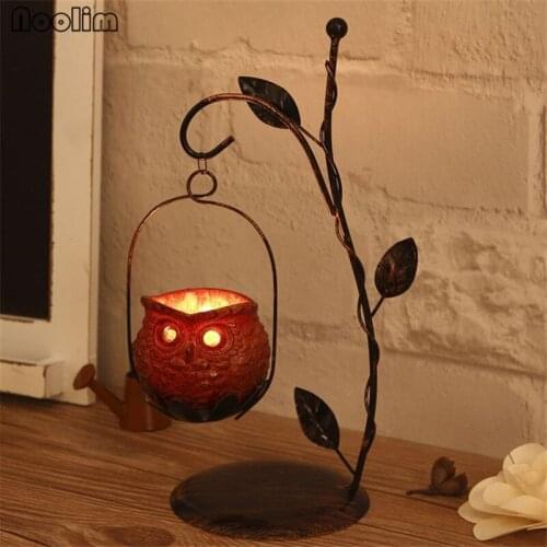 NOOLIM Owl Candlestick Iron Candle Holders Decorative Ornaments Cafe Home Decoration Resin Lanterns Candles Creative Gifts