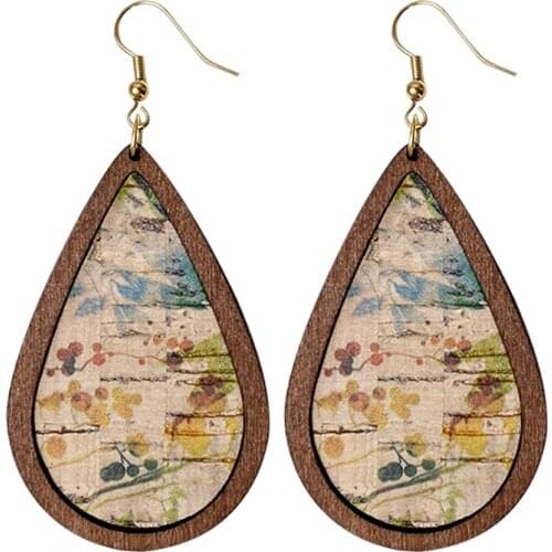 New Multicolor Water Drop Wood Leaf Broken Pattern Leopard Print Dangle Earrings for Women