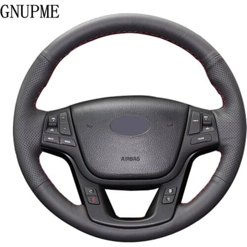 GNUPME Black DIY Hand-stitched Steering Wheel Cover Soft Artificial Leather Car Steering Wheel Cover for Kia Sorento 2009-2013