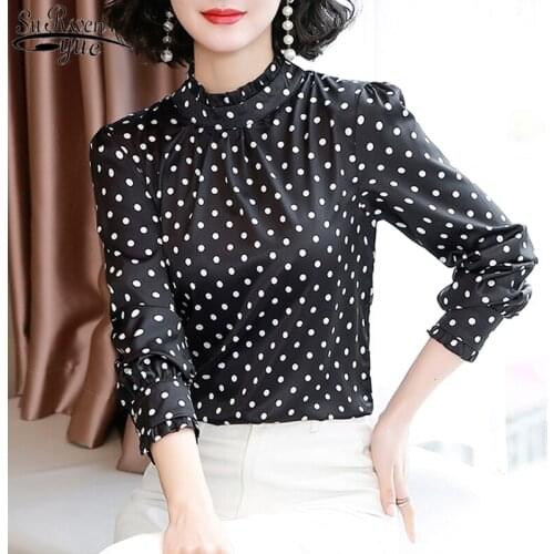 Autumn Fashion Women Shirts Blouses 2021 Fashion Long Sleeve Polka Dot Women Blouses Casual Stand Collar Women Tops Blusas 10589