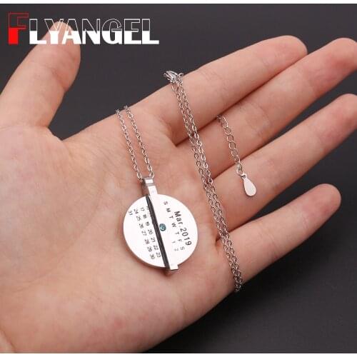 FLYANGEL Personalized Mark Special Date with Heart Calendar Necklace Birthstone Charm Pendant Anniversary Wedding Souvenir Gift