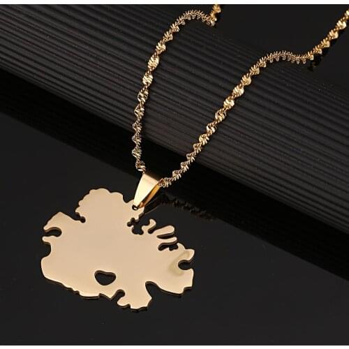Stainless Steel Heart Antigua Map Pendant Necklaces Gold Color Antigua Map Chain Jewelry Gifts
