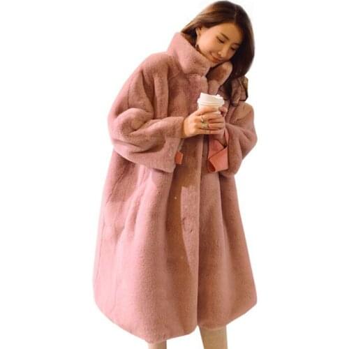 2019 winter new women imitation fur plush long coat lady thicken warm oversized loose coats female solid fake fur overcoat d075