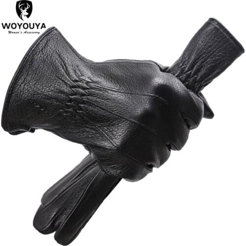 Simple black sheepskin mens gloves,Comfortable warm winter gloves for men,Driving outdoors mens leather gloves-8007