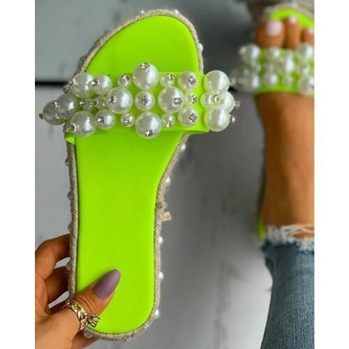 Pearl Slippers Fashion Open Toe Woman Flat Sandals Summer Outdoor Comfortable Womens Shoes Plus Size