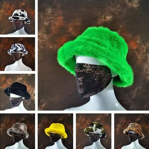 2021 Fashion Autumn Winter Women Faux Fur Bucket Hat Thickened Soft Warm Fishing Cap Outdoor Vacation Boy Girls Colourful Hat