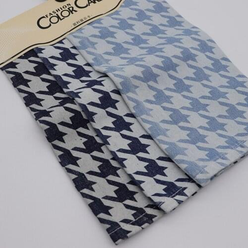 Thick Houndstooth Printed Denim Fabric For Dress Clothing DIY Fashion After Washed Eco Friendly Cotton Jeans Telas 50X145cm