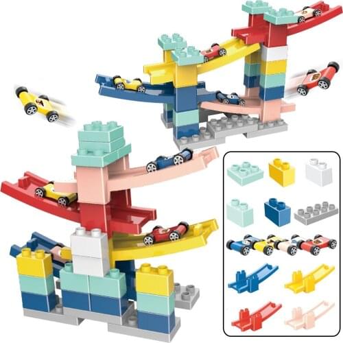 Cross-Border Childrens DIY Large Particle Building Blocks Rail Car Toys Educational Fun Assembled 4-Layer Sliding Car Parking L