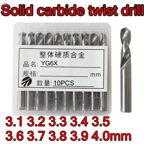 3.1 3.2 3.3 3.4 3.5 3.6 3.7 3.8 3.9 4.0mm 10pcs/set HRC45 Solid carbide twist drill Free shipping