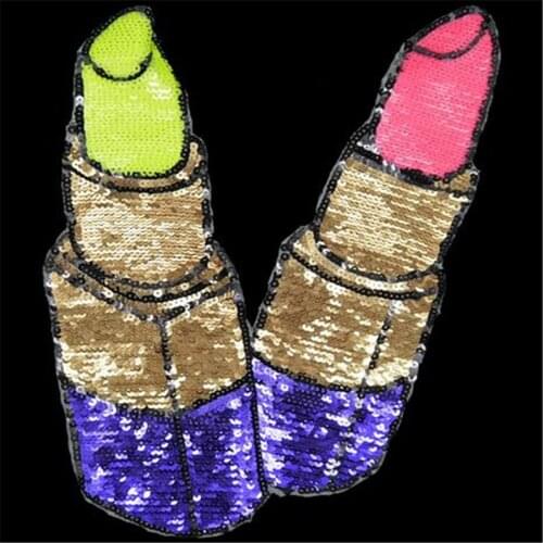 Iron on patches for clothing 260mm Lipstick Color Sequined Fabric Sequins Strange things T shirt Biker Patch Clothes Stickers