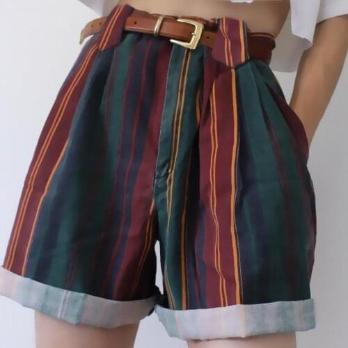 Vintage High Waisted Striped Shorts for Women Summer 2021 Casual Loose Wide Leg Short Femme Harajuku Bottoms Streetwear Shorts