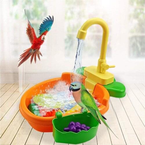Bird Bath Tub Parrot Automatic Bathtub Toy With Faucet Bird Shower Bathing Tub Bird Water Feeder Bowl Parrot Automatic Pool