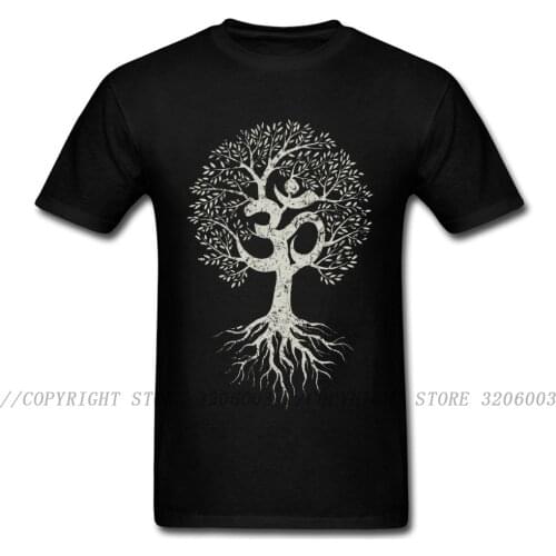 Vintage Om Tree Of Life Tops T-Shirt Youth T Shirts Europe Men Tshirt Custom Tee Shirt Fitted 100% Cotton Clothes Black