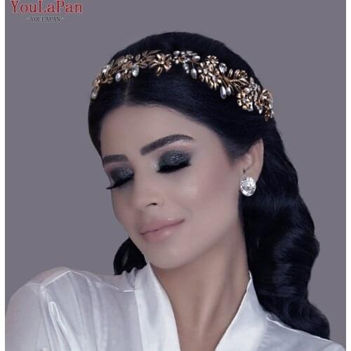 YouLaPan HP355 Crystal Wedding Headband Golden Bridal Headpiece Hair Jewelry Rhinestone Headpieces Women Tiara Hair Accessories