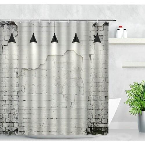 Retro White Brick Wall Shower Curtain Waterproof Fabric Bath Screens Old Seamless Stone Light Background Decor Bathroom Curtains