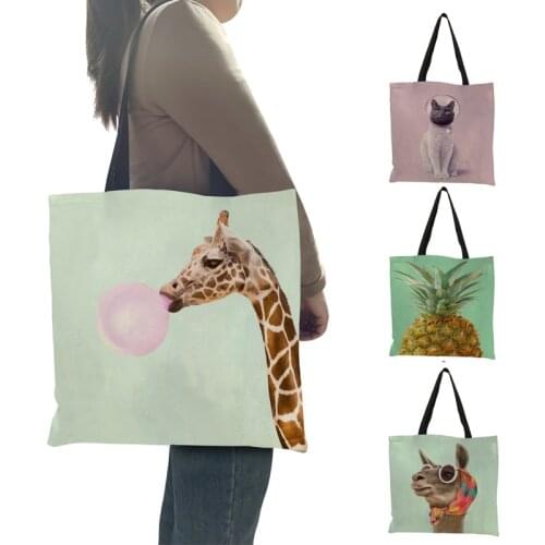 Fresh Summer Tote Bag Pineapple Cat Deer Print Women Shoulder Bags Handbags Ladies Daily Shopping Bags Leisure Outdoor Beach Bag