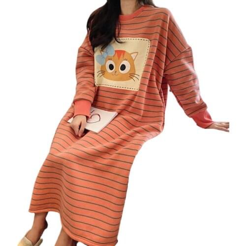 Plus Size Women Sleep Dress Nightgown Casual Loose Breathable Female Nightdress O Neck Long Sleeve Knee Length Lounge Dress