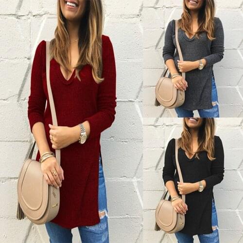 Long Sweater Women 2019 v-neck Haut Femme Solid Color Harajuku Streetwear Hot Long Sleeve Womens Sweaters Top Vestidos LDM180820