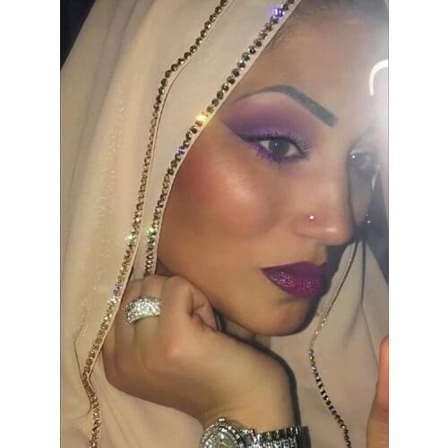 Woman Musilim Chiffon Hijab Long Shawls with Shine Bling Crystal Diamond Rhinestones for Eid Party Event