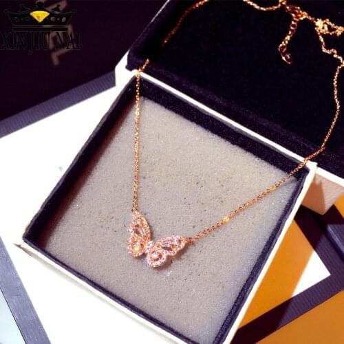 925 silver 18K Rose gold butterfly pendant necklace female fashion with light luxury clavicle chain diamond Great birthday gift