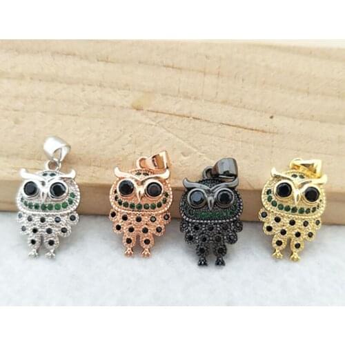 10 Pcs Tiny CZ zircon owl shaped Charm Jewelry, Micro pave crystal Pendant women Jewelry Finding DIY necklace making PD806